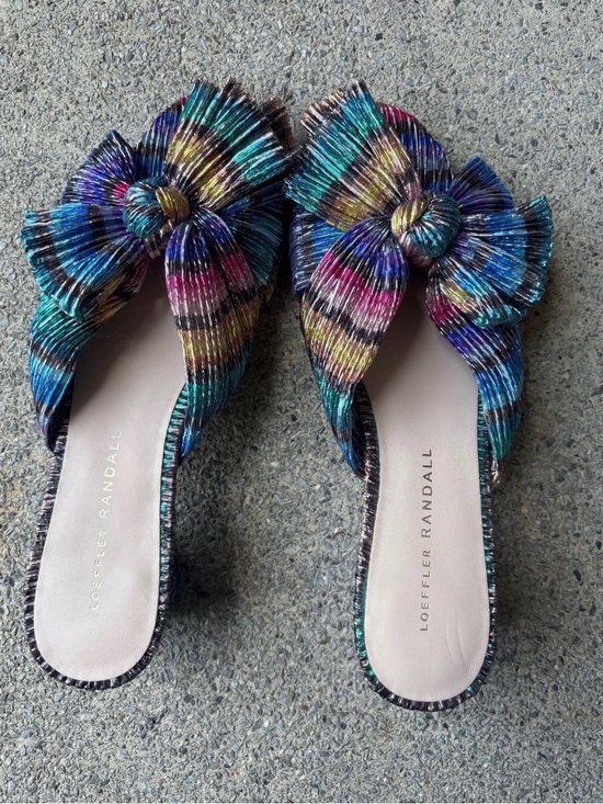 Loeffler Randall Shoes - Loeffler Randall Penny Metallic Rainbow Pleated Knot Mule Heels Size 6.5